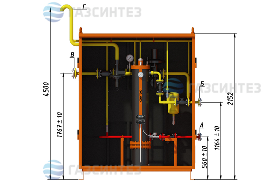 Габариты и трубопроводы электрической испарительной установки СИНТЭК-И-Э-250