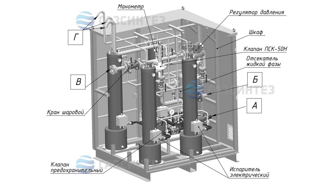 Устройство электрической испарительной установки производительностью 1200 кг/ч производства Завода ГазСинтез